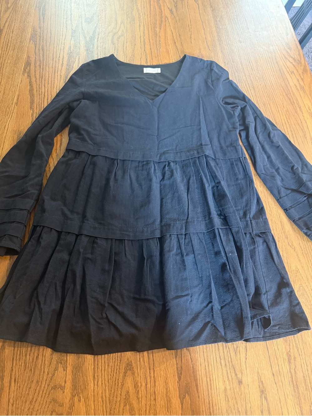 Altar'd State Black Tiered V-Neck Long-Sleeve Dress